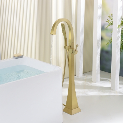 独立落地式浴缸水龙头-方形金色