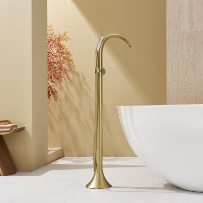 独立落地式浴缸水龙头-圆形金色